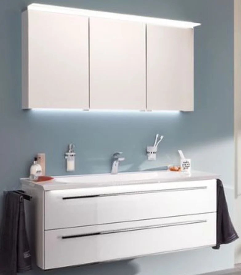 b.bright - Badmöbel-Set 140 cm breit inkl. Spiegelschrank / gerade Form