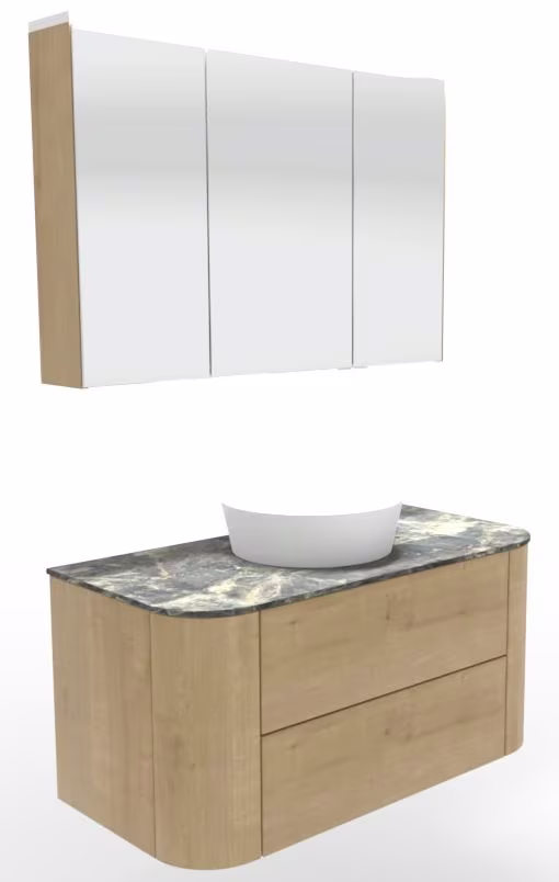 Puris Veluna Badmöbelset mit Aufsatzwaschtisch und Spiegelschrank - 100 cm - Ansicht 3