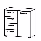 Kombikommode mit 1 Türe und 4 Schubkästen / Breite 80 cm / Höhe 81 cm / Tiefe 42 cm