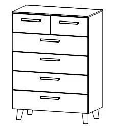 Schubkommode mit 6 Schubkästen / Füße und Griffe Wildeiche massiv / Breite 80 cm / Höhe 109 cm / Tiefe 42 cm
