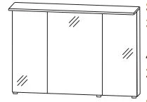 S2A531268 Spiegelschrank Serie B, 3 Spiegeltüren auf Trägerplatte, inkl. Gesimsboden mit LED-Beleuchtung, inkl. Schalter und Steckdose - 15x120x82,8 cm
