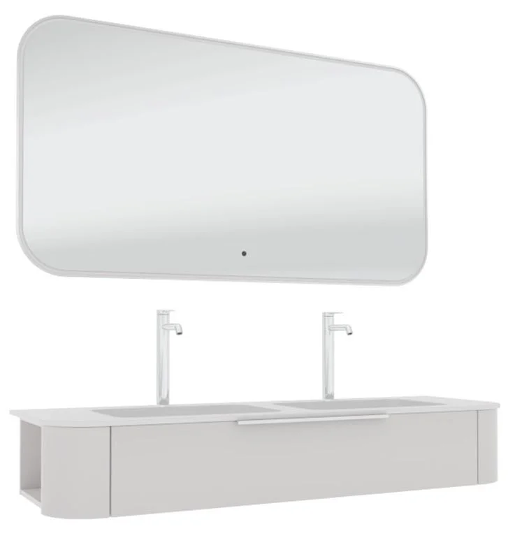 Puris Veluna Badmöbelset mit Doppelwaschtisch, ein Auszug und Badspiegel - 150 cm - Ansicht 7