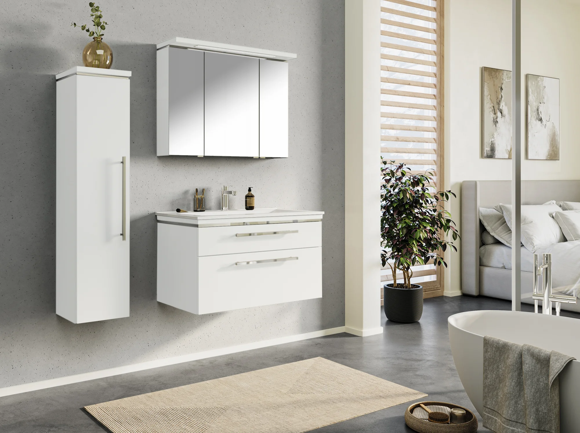 Puris Cool Line Badmöbel Set 92 cm breit kombinierbar – Spiegelschrank wählbar