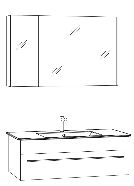 MARLIN 3260fair Kombination 100 cm / mit Spiegelschrank - Variante 1