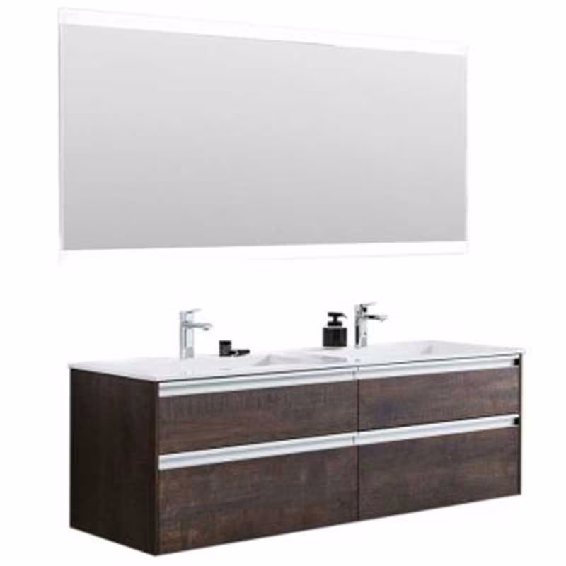 Puris New Xpression - Badmöbelset mit Doppelwaschtisch und Flächenspiegel - 142 cm