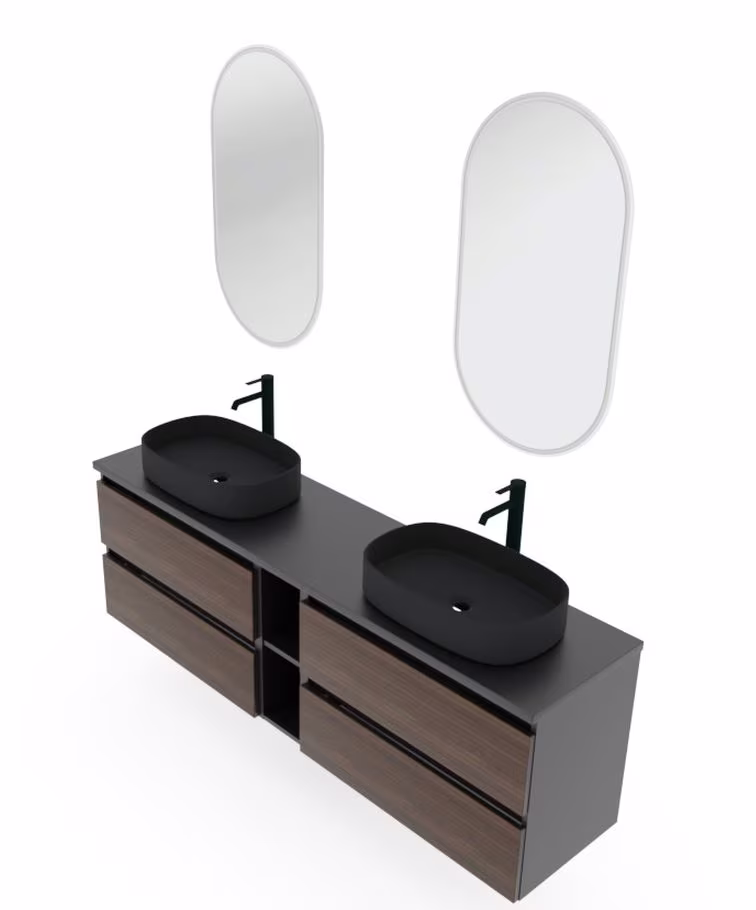 Puris Vialli Badmöbel Set - 180 cm mit Aufsatz-Doppelwaschtisch - Ansicht 5