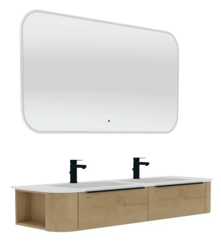 Puris Veluna Badmöbelset mit Doppelwaschtisch und Badspiegel - 150 cm