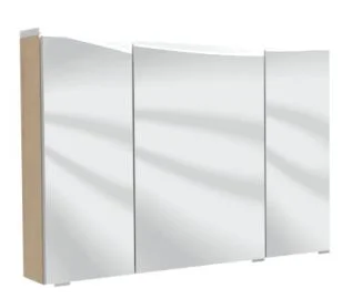 Spiegelschrank 90 cm S2A438S3, 1 LED-Flächenleuchte, 3 Spiegeltüren auf Trägerplatte, 2 Mittelwände, 6 Glasfachböden, 1 Schalter-Steckdosenelement, ohne Facettenschliff, B/H/T: 90x65x15 cm