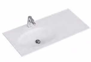 Krion-Waschtisch weiss matt, mit Armaturbohrung und Clou-Überlauf, Becken links - 0,9x112x49,3 cm