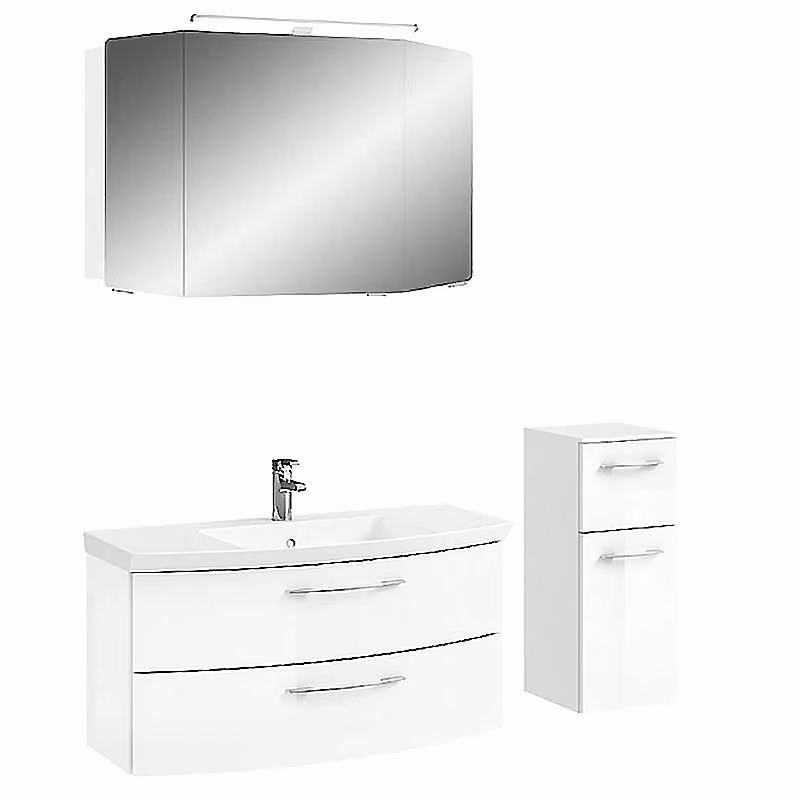 Pelipal Cassca Set in Weiss Glanz mit Mineralmarmorwaschtisch und Spiegelschrank - 100 cm