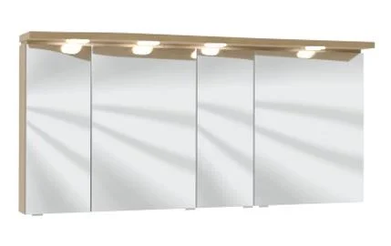 Spiegelschrank 140 cm SET40143R, Spiegelschrank S2A 4390 13: 3 Spiegeldrehtüren auf Trägerplatte, 2 Mittelwände, 6 Glasfachböden, 1 Schalter-Steckdosen-Element, inkl. Converter 30 Watt Spiegelschrank S2A 4350 13: 1 Spiegeldrehtür auf Trägerplatte, 2 Glasf