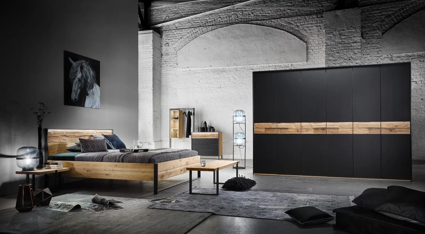 Thielemeyer Steel Schlafzimmerset inkl. Drehtürenschrank 6-türig mit Colorglastüren