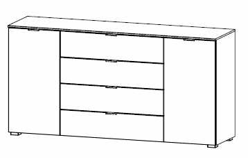 Kommode mit 4 Schubkästen mittig und 2 Türen