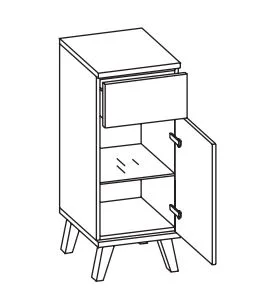 923.013540 Unterschrank / 1 Schubkasten / 1 Drehtüre / 1 Glaseinlegeboden / Abdeckplatte / inklusive Türdämpfer