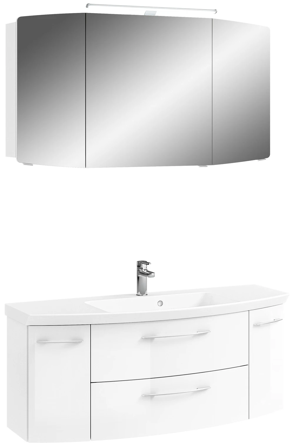 Pelipal Cassca Set Weiss Glanz mit Mineralmarmorwaschtisch und Spiegelschrank - 120 cm