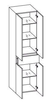 943.015029 Hochschrank / 4 Drehtüren / 3 Einlegeböden / 1 Auszug / inklusive Türdämpfer