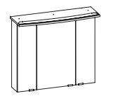 CT-S3D7-8073-16, Spiegelschrank, inkl. LED-Beleuchtung im Kranzboden, 3 Drehtüren doppelt verspiegelt, 6 Glasböden, inkl. Schalter und Steckdose - 73x80x16 cm