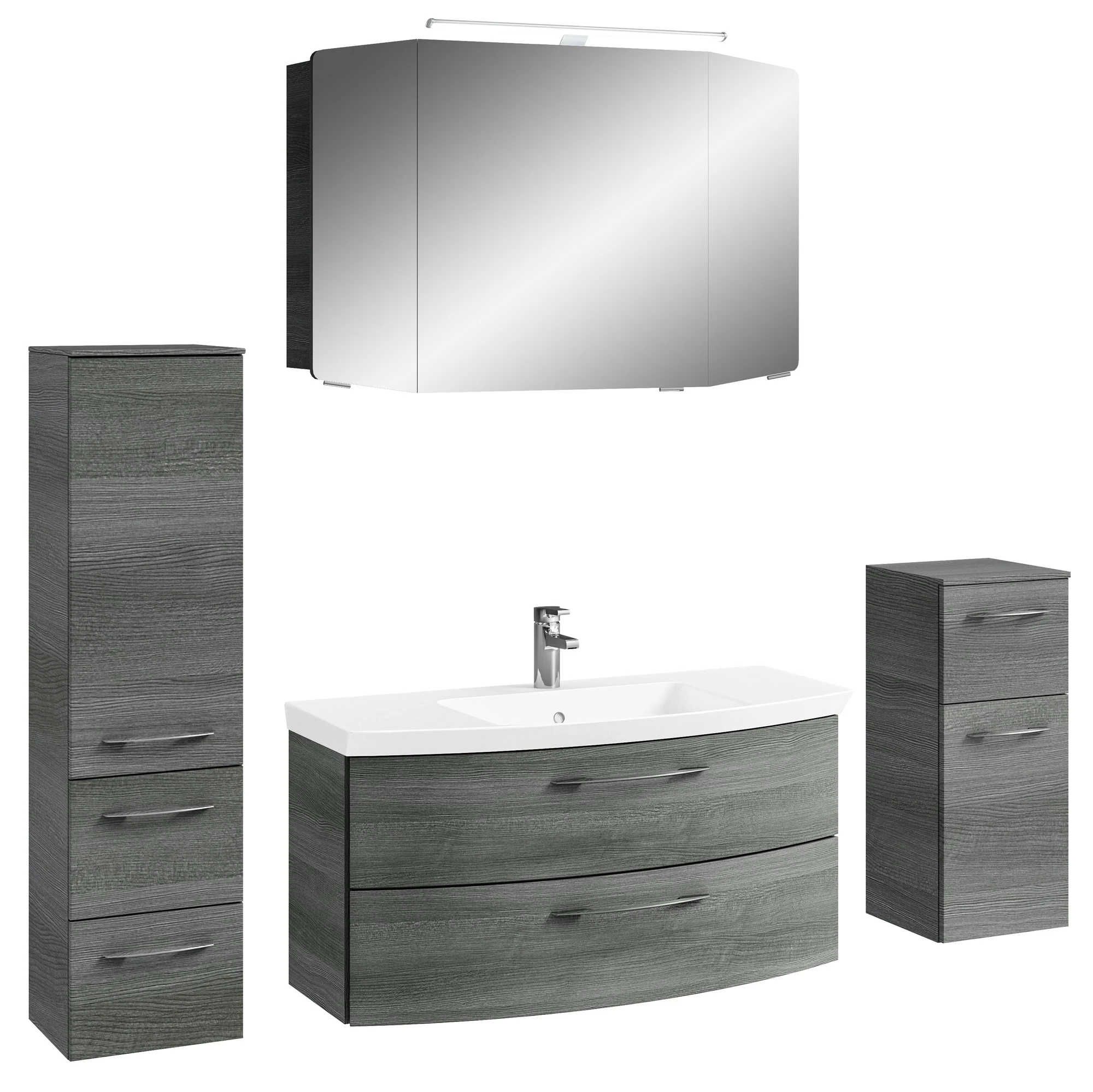 Pelipal Cassca Set in Sangallo Grau mit Mineralmarmorwaschtisch und Spiegelschrank - 100 cm