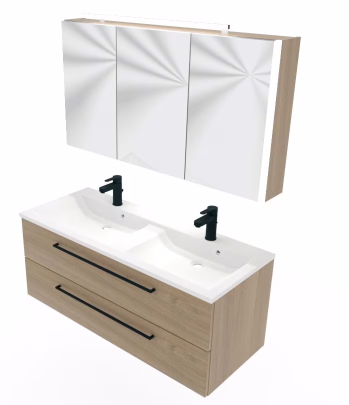 Puris Fresh Badmöbel Set mit Mineralmarmor- oder Glasdoppelwaschtisch - 120 cm - Ansicht 4