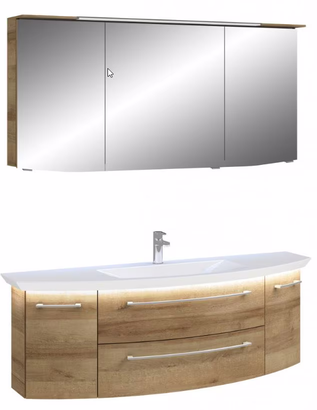 Pelipal Cassca Set in Riviera Eiche mit Mineralmarmorwaschtisch und Spiegelschrank - 140 cm - Ansicht 4