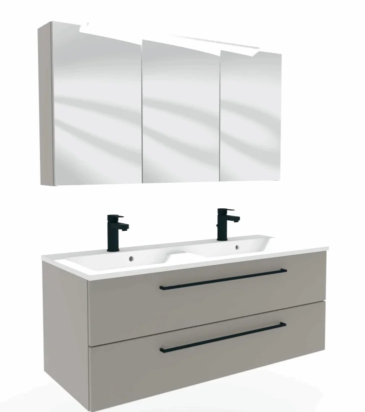 Puris Fresh Badmöbel Set mit Mineralmarmor- oder Glasdoppelwaschtisch - 120 cm - Ansicht 7