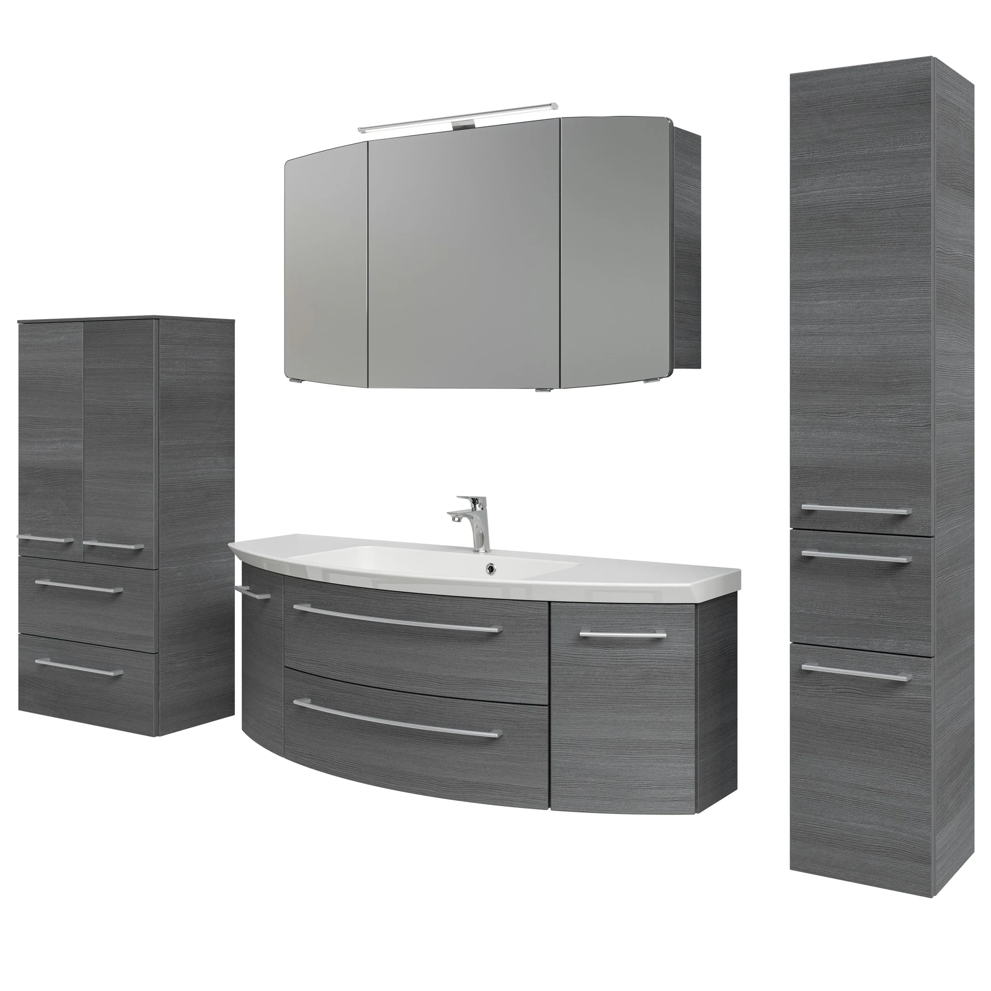 Pelipal Cassca Set in Graphit Struktur mit Mineralmarmorwaschtisch und Spiegelschrank - 140 cm
