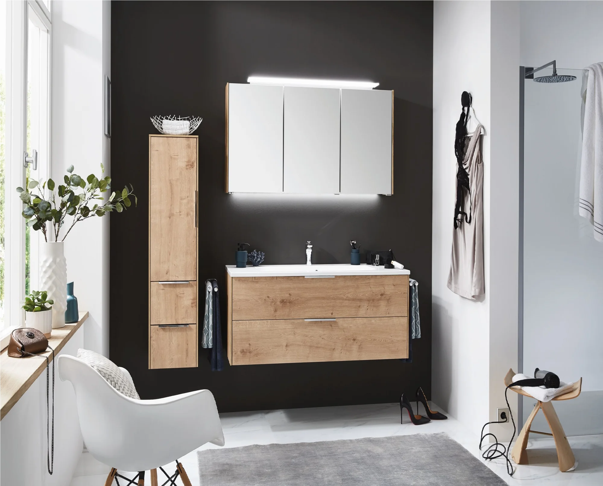 Puris D.Light Badmöbelset 100 cm - mit Spiegelschrank Serie A - Ansicht 2
