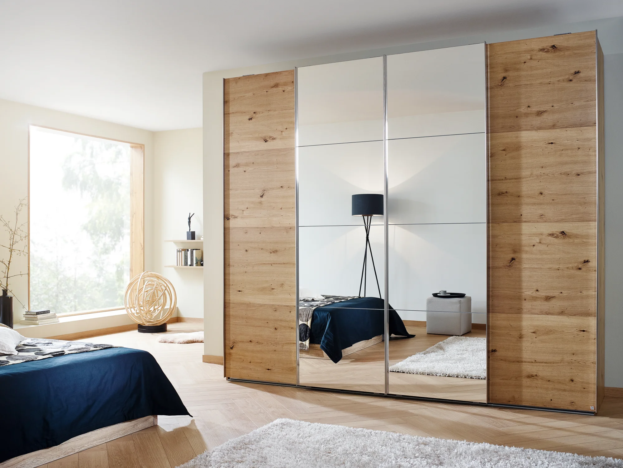 Rauch Orange Saligo - Synchron-Schwebetürenschrank Eiche Artisan mit Spiegeltüren 5S31 - Ansicht 3