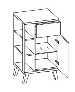 923.015040 Unterschrank / 1 Schubkasten / 1 Drehtüre / 1 Glaseinlegeboden / seitliche Ablagefächer / Abdeckplatte / inkusive Türdämpfer