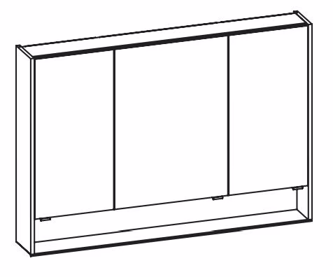 SENE00212/ SENE01012 Spiegelschrank 3 Drehtüren, offenes Fach mit Ablagebleck in Alu matt oder Schwarz matt, je nach Griffauswahl - Maße: 85,8x123,2x17 cm