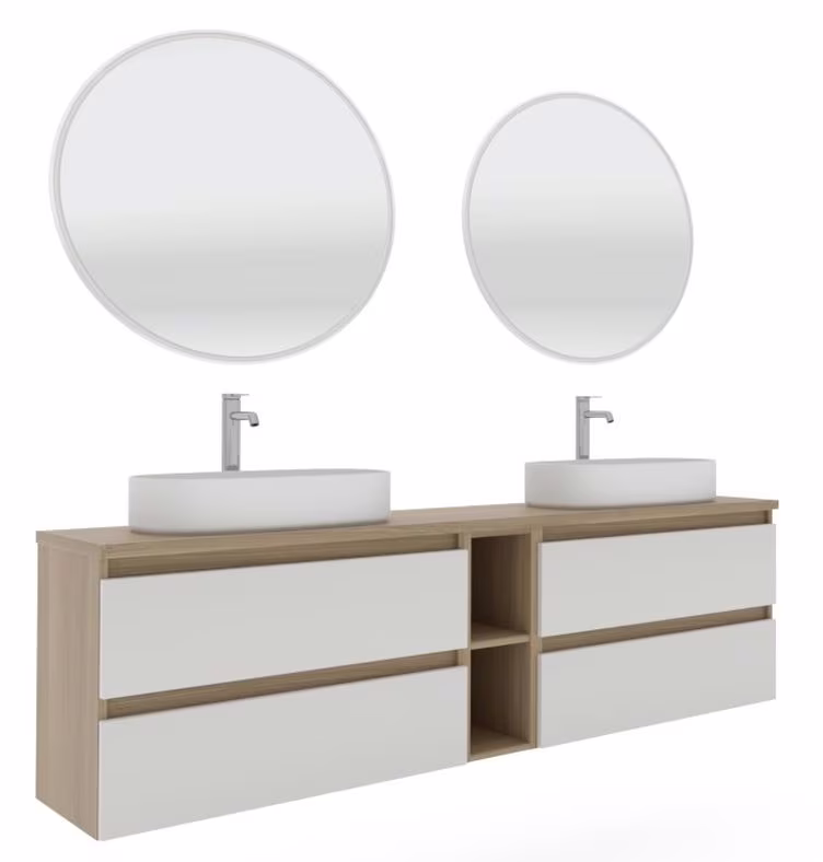 Puris Vialli Badmöbel Set - 180 cm mit Aufsatz-Doppelwaschtisch