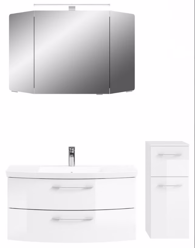 Pelipal Cassca Set in Weiss Glanz mit Mineralmarmorwaschtisch und Spiegelschrank - 100 cm - Ansicht 2