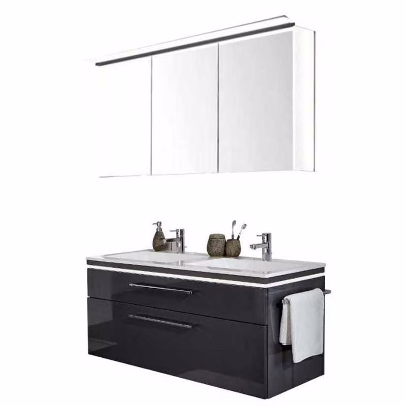 Puris Cool Line Badmöbelset mit Doppelwaschtisch 120 cm - mit Spiegelschrank Serie C