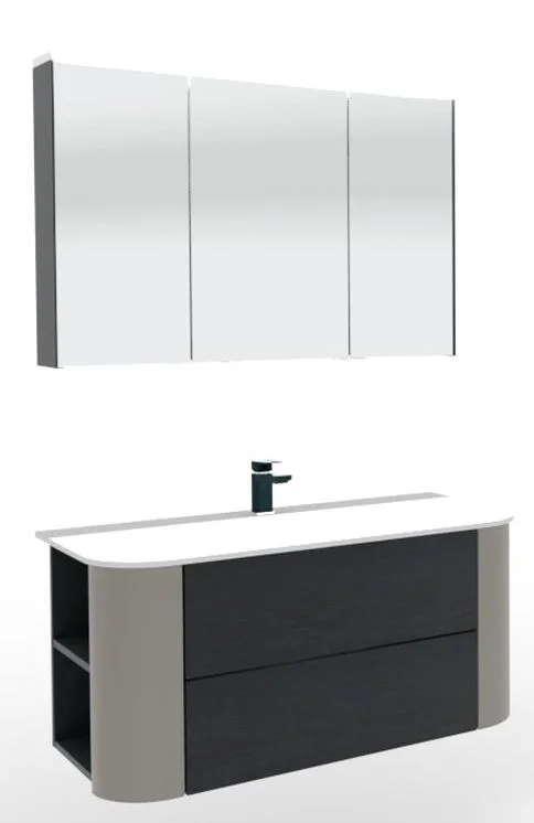 Puris Veluna Badmöbelset mit Stonepluswaschtisch und Spiegelschrank - 100 cm