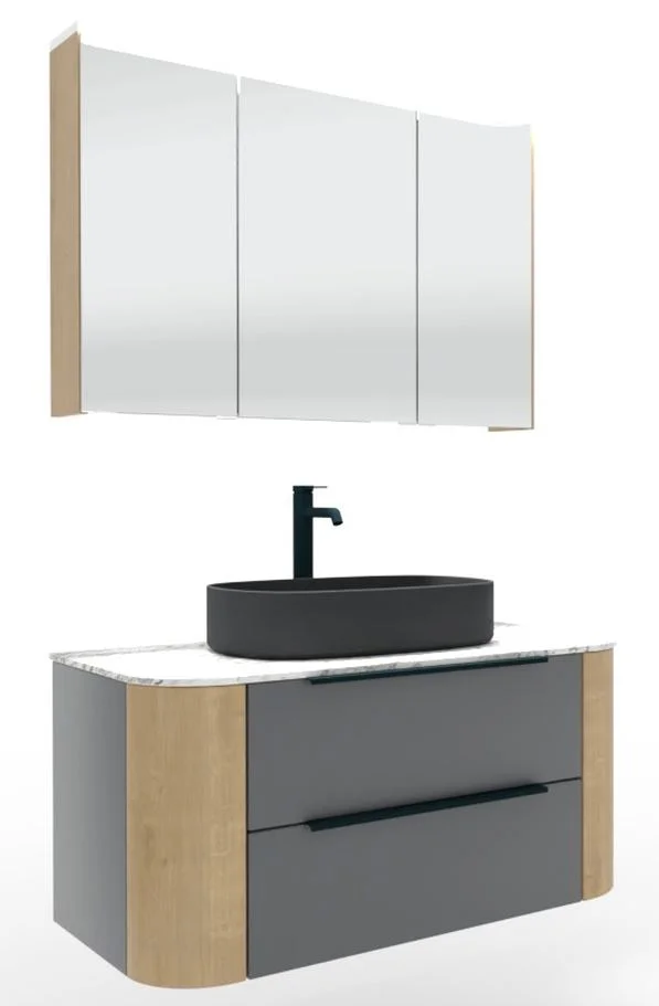 Puris Veluna Badmöbelset mit Aufsatzwaschtisch und Spiegelschrank - 100 cm