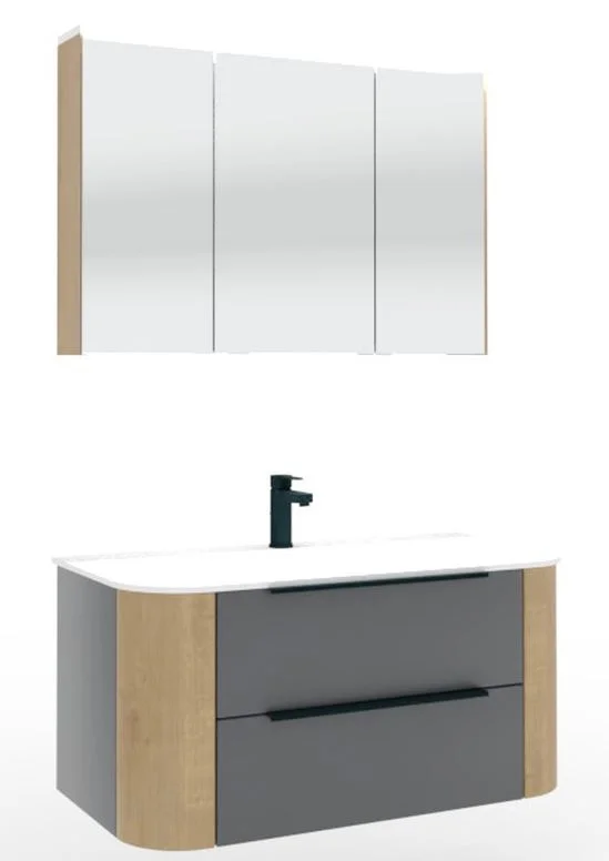 Puris Veluna Badmöbelset mit Stonepluswaschtisch und Spiegelschrank - 100 cm - Ansicht 3