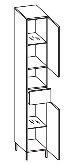 313.013029 Hochschrank / 2 Drehtüren / Nische / 1 Schubkasten / 2 Einlegeböden / 4 Füße