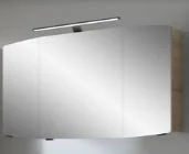 SEAE04412, inkl. LED-Aufsatzleuchte schwarz, 3 Drehtüren, einfach verspiegelt, 6 Glasböden, mit Schalter und Steckdose - 67x120x17 cm