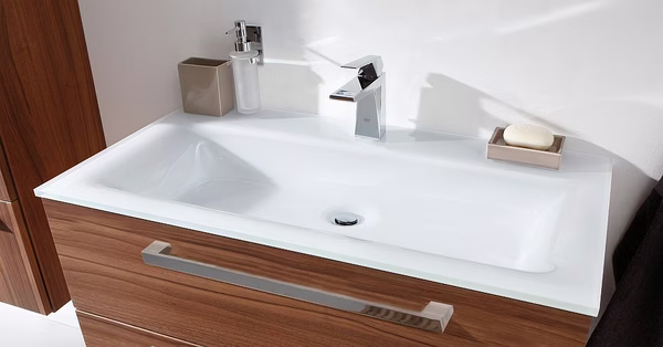 Glaswaschtisch - Nr. 82 Optiwhite mit 1 Hahnloch