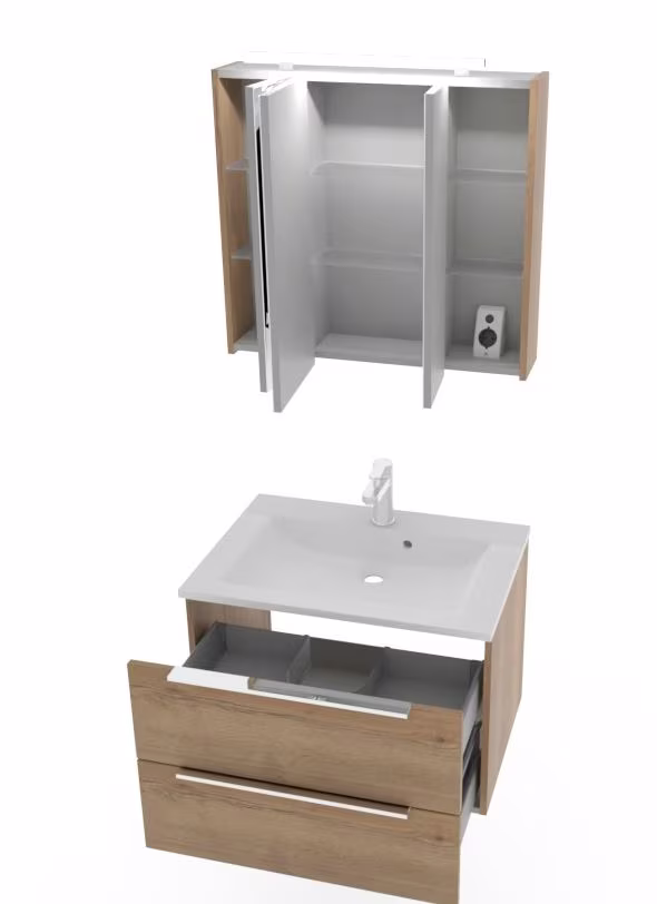 Puris Fresh Badmöbel Set mit Mineralmarmor- oder Glaswaschtisch - 70 cm - Ansicht 13