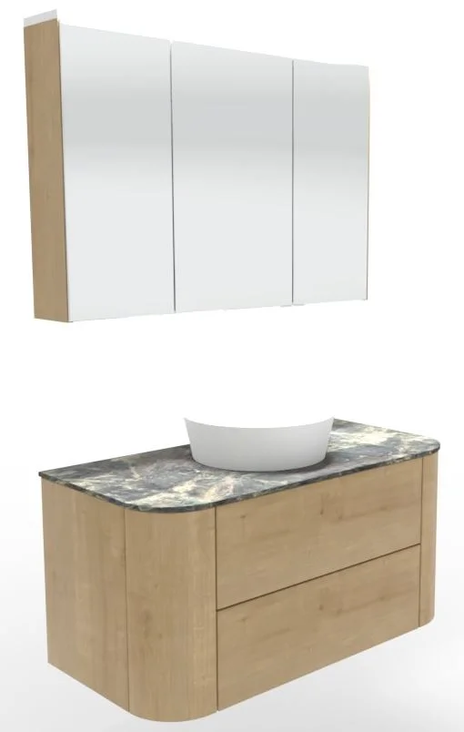Puris Veluna Badmöbelset mit Aufsatzwaschtisch und Spiegelschrank - 100 cm - Ansicht 3