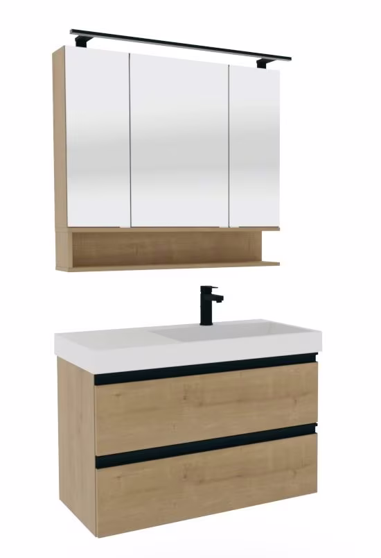Puris c!puro Badmöbel Set - 90 cm mit Ablagefläche links / mit 2 Auszügen - Ansicht 15
