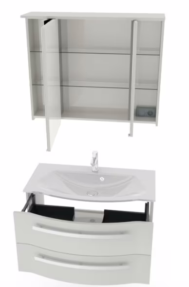 Pelipal 4005 Badmöbel Set mit Spiegelschrank mit Kranzboden - 92 cm - Ansicht 4