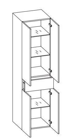 342.015029 Hochschrank / 4 Drehtüren / 1 Schubkasten / 3 Glaseinlegeböden / inklusive Türdämpfer