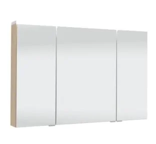Spiegelschrank 90 cm SET43906, bestehend aus Spiegelschrank S2A 390 1D, 3 Doppelspiegeltüren, 2 Mittelwände, 6 Glasfachböden, 1 Schalter- und Steckdosenelement, Gesimsboden mit LED Flächenleuchte, Maße: 15x90x66 cm