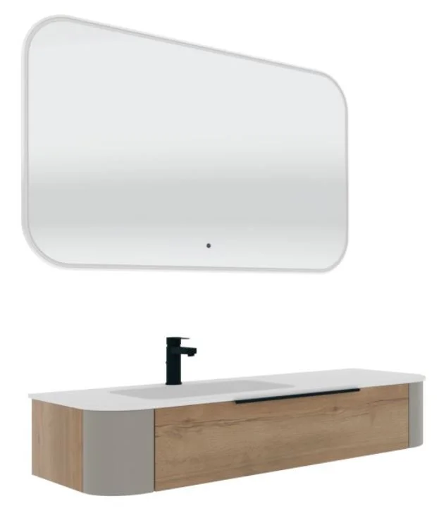 Puris Veluna Badmöbelset mit Stonepluswaschtisch und Flächenspiegel - 130 cm