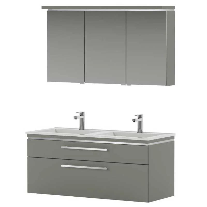 Puris Cool Line Badmöbelset mit Doppelwaschtisch 120 cm - mit Spiegelschrank Serie A