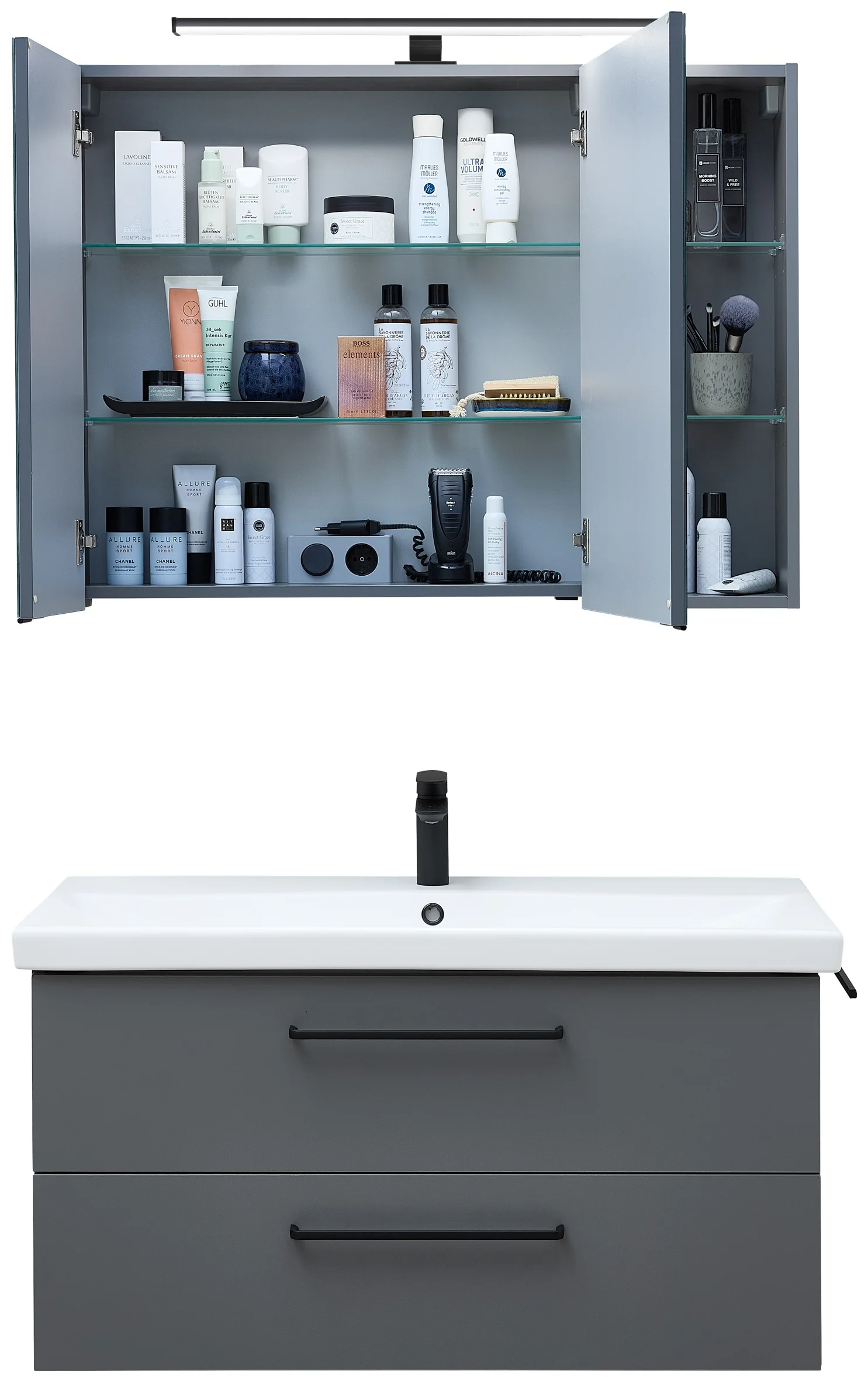 Pelipal 6090 Badmöbelset 100 cm - mit Spiegelschrank und Regal - Ansicht 4