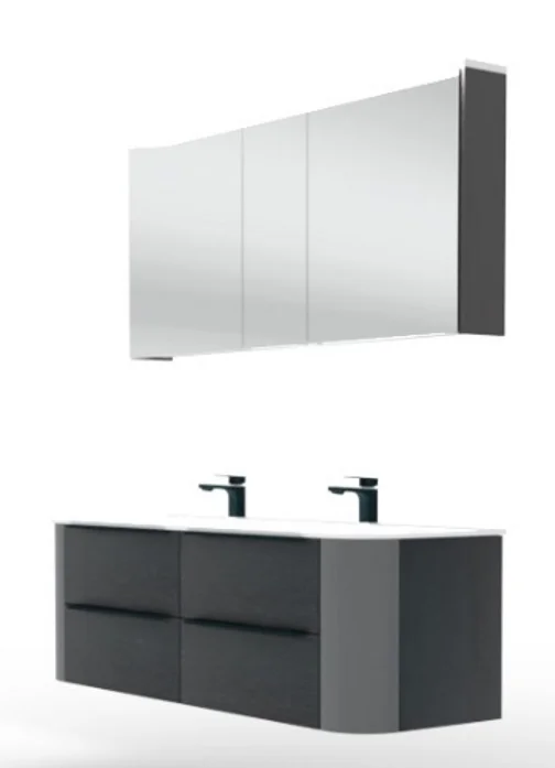 Puris Veluna Badmöbelset mit Doppelwaschtisch und Spiegelschrank - 150 cm - Ansicht 3