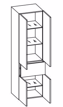 359.015329 Hochschrank / 4 Drehtüren / 1 großer Schubkasten / 3 Einlegeböden / inklusive Türdämpfer